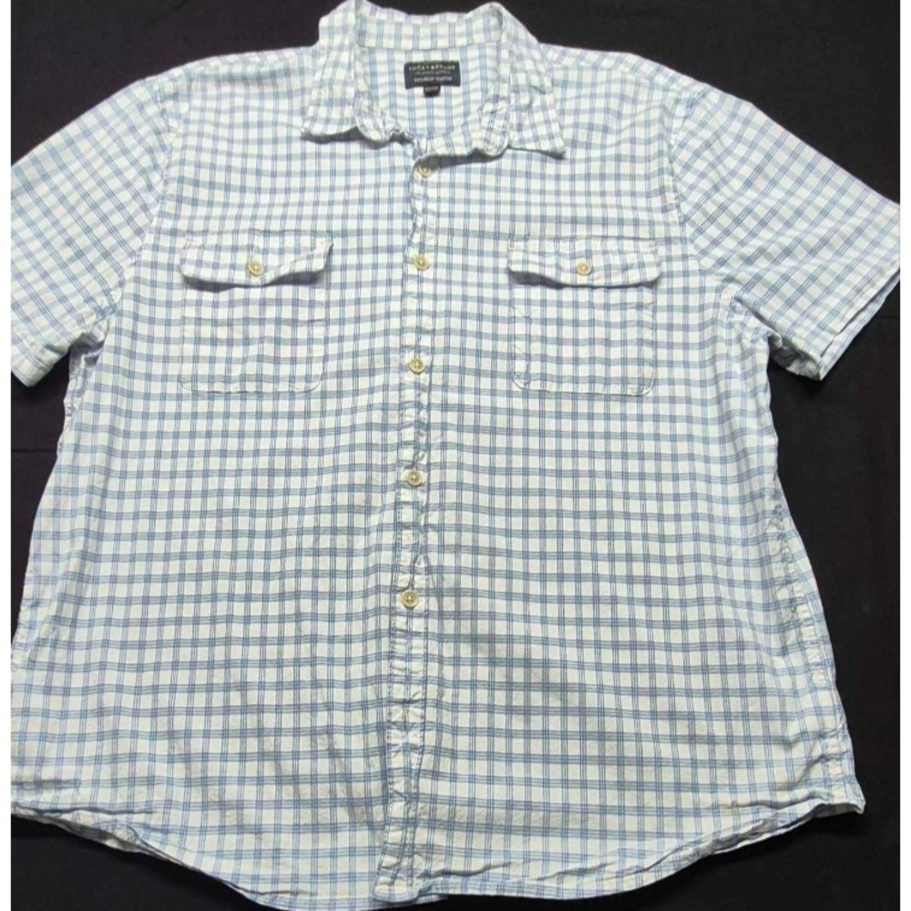 Lucky Brand Saturday Stretch men's blue/white checker button down shirt sz. XXL